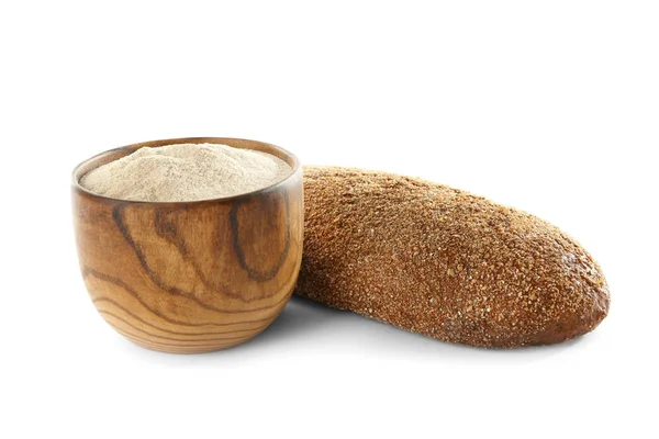 Mangkuk dengan tepung buckwheat dan roti — Stok Foto