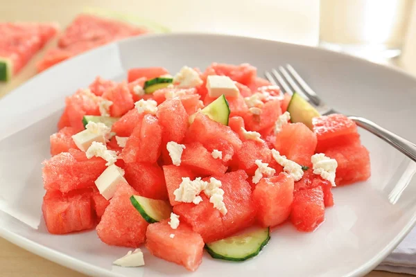 Fresh salad with watermelon on plate — Stock Photo, Image