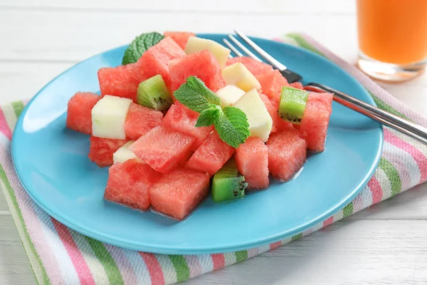 Plate of fresh salad with watermelon — Stock Photo, Image