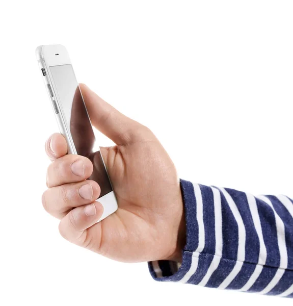 Hand of young man with mobile phone — Stock Photo, Image