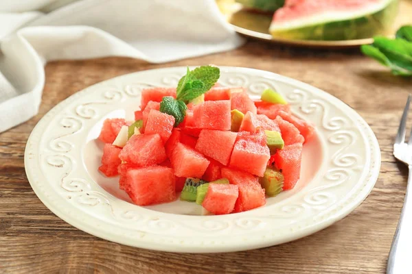 Bowl of fresh salad with watermelon — Stock Photo, Image