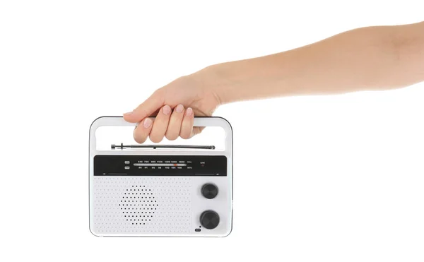 Mujer con radio retro — Foto de Stock