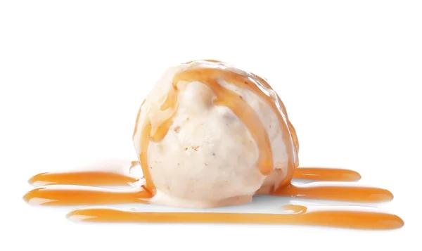 Cucharada de helado con cobertura de caramelo —  Fotos de Stock