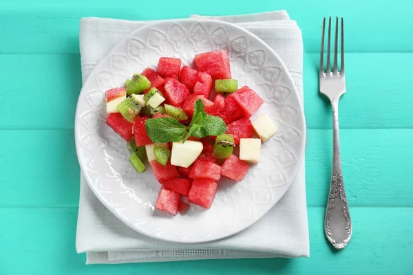 Plate of fresh salad with watermelon — Stock Photo, Image