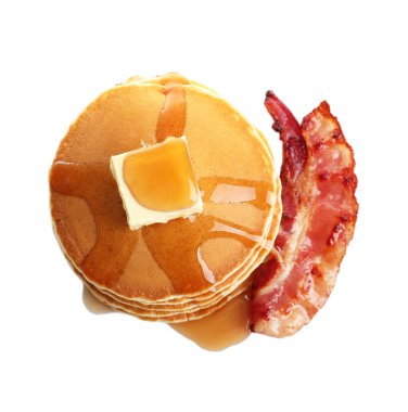 Beyaz üzerine pastırma ile Pancakes 