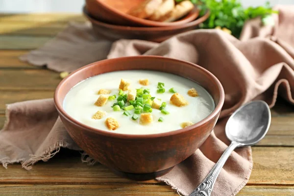 Bowl with potato cream soup — Stock Photo, Image