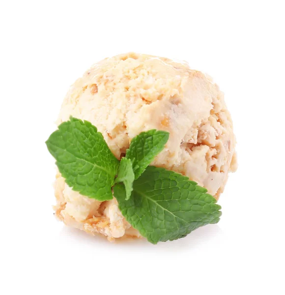 Scoop of ice cream with caramel topping — Stock Photo, Image