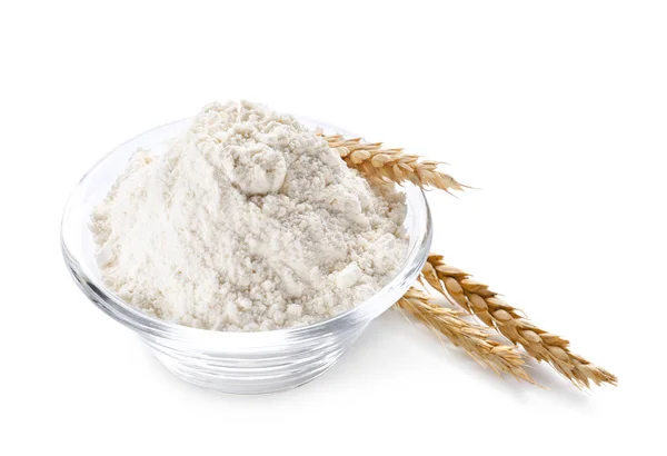 Bowl with flour on white background — Stock Photo, Image