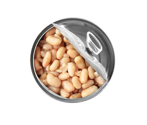 Open tin can with beans — Stock Photo, Image