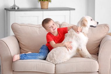 köpek olan küçük çocuk