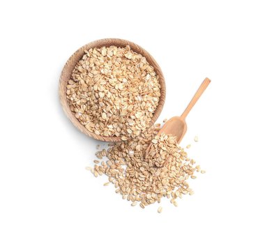 Çiğ yulaf ezmesi ve kepçe ile kase 