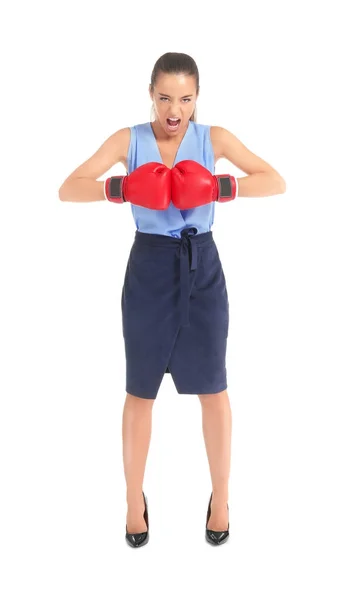 Fiatal nő bokszkesztyűben — Stock Fotó