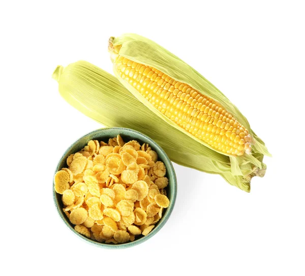 Plato con copos de maíz y mazorcas —  Fotos de Stock