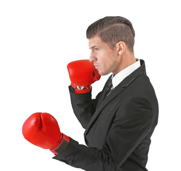 Empresário em luvas de boxe — Fotografia de Stock