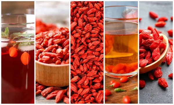 Different drinks and goji berries — Stock Photo, Image