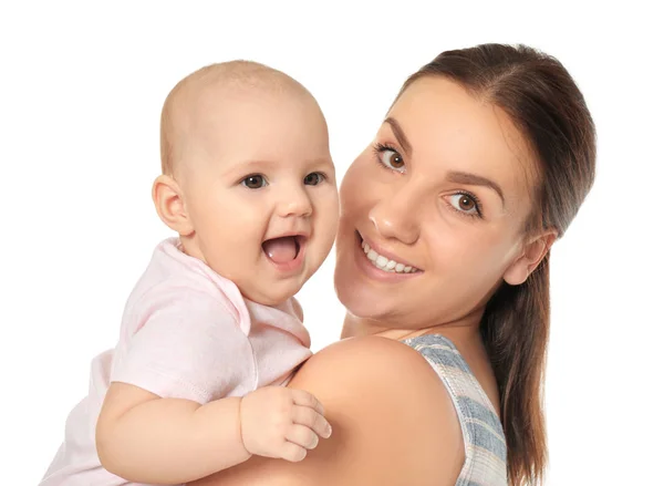 Jovem feliz com bebê bonito — Fotografia de Stock