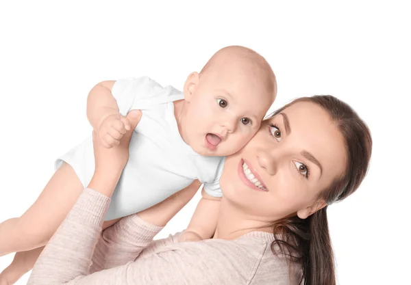 Happy young woman with cute baby — Stok Foto