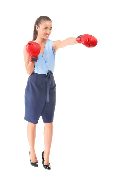 Jonge vrouw in bokshandschoenen — Stockfoto