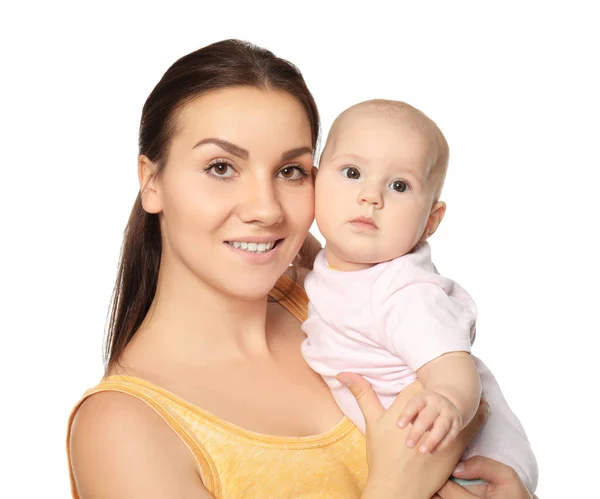 Feliz joven mujer con lindo bebé —  Fotos de Stock