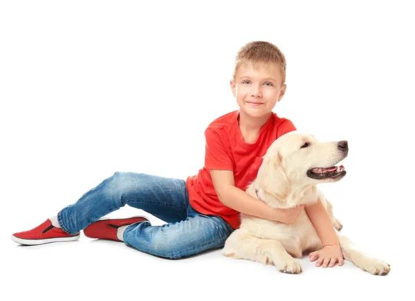 Маленький хлопчик з собакою — стокове фото