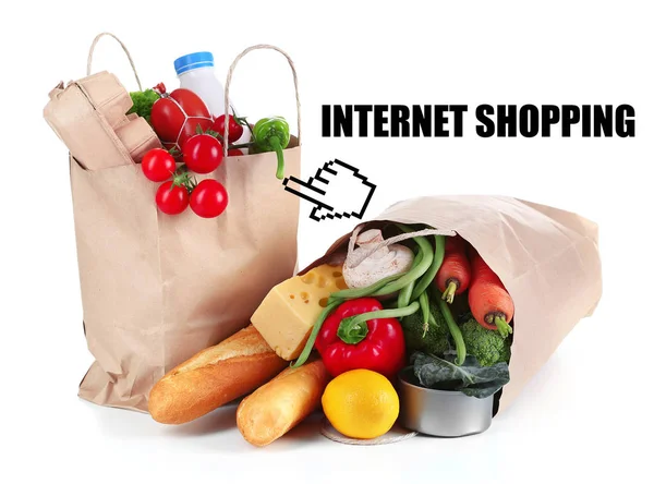 Papieren zakken met voedsel — Stockfoto