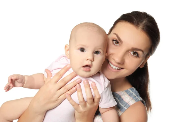 Jovem feliz com bebê bonito — Fotografia de Stock