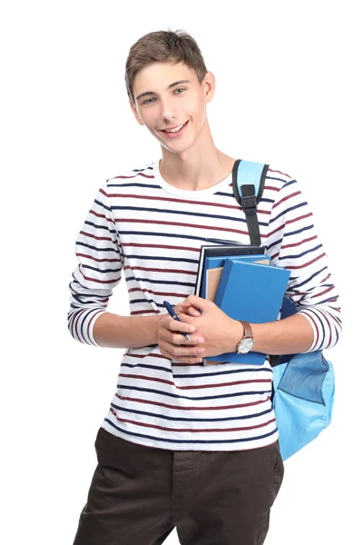 Student with books on white background — Stock Photo, Image