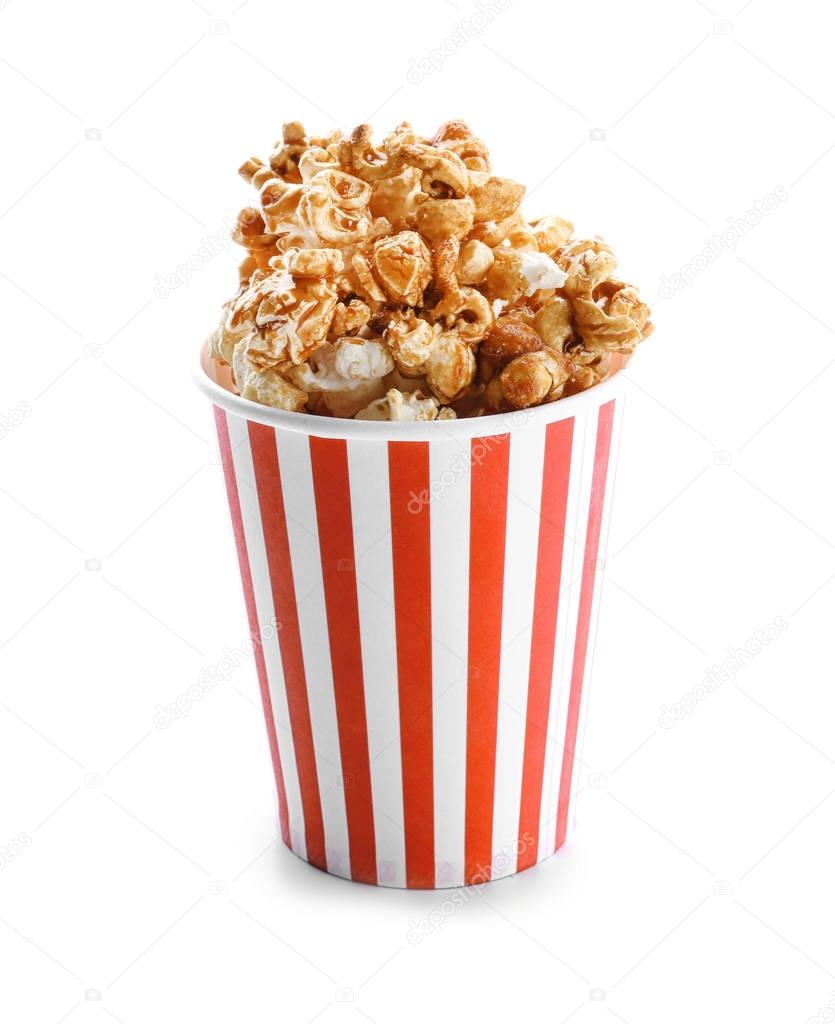 Cup with tasty caramel popcorn 