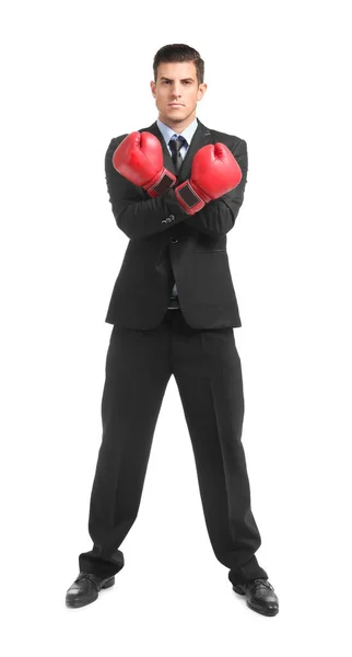 Businessman in boxing gloves — Stock Photo, Image