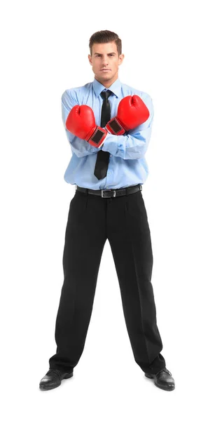 Businessman in boxing gloves — Stock Photo, Image