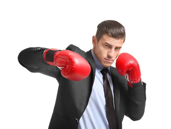 Uomo d'affari in guanti da boxe — Foto Stock