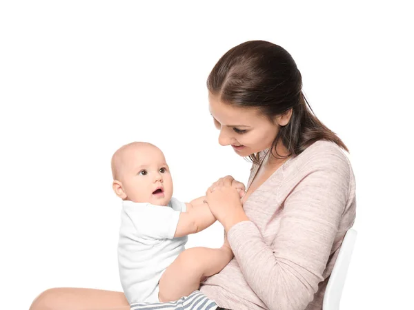 Jovem feliz com bebê bonito — Fotografia de Stock