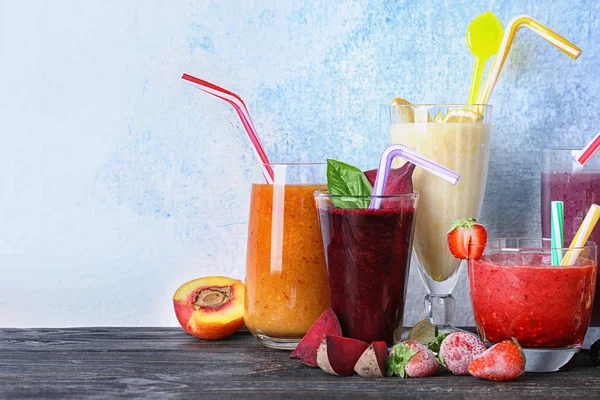 Glassware with different smoothies — Stock Photo, Image