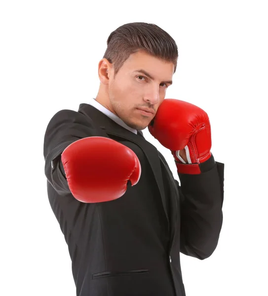 Empresário em luvas de boxe — Fotografia de Stock