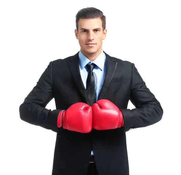 Uomo d'affari in guanti da boxe — Foto Stock