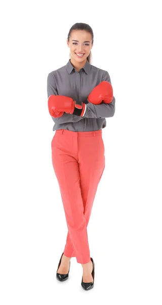 Mujer joven en guantes de boxeo —  Fotos de Stock