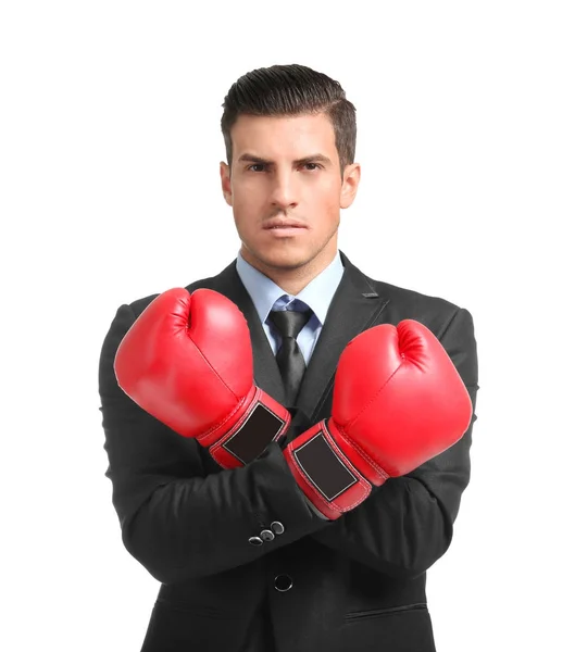 Businessman in boxing gloves — Stock Photo, Image