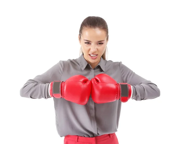 Mujer joven en guantes de boxeo —  Fotos de Stock