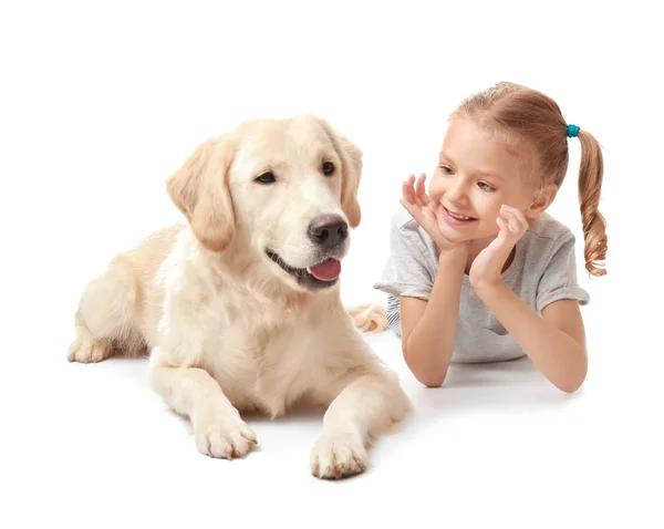 Petite fille avec chien — Photo