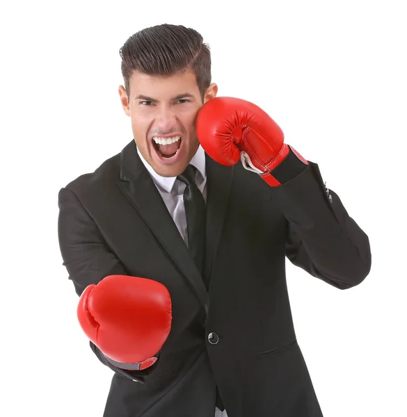 Empresário em luvas de boxe — Fotografia de Stock