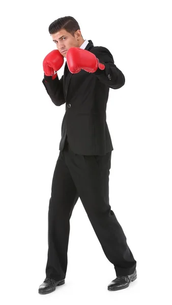 Businessman in boxing gloves — Stock Photo, Image