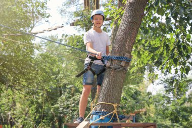 Sevimli çocuk Macera Park'ta tırmanma