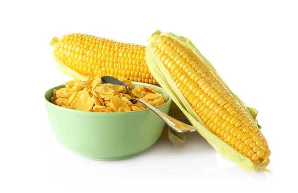 Dish with cornflakes and cobs — Stock Photo, Image