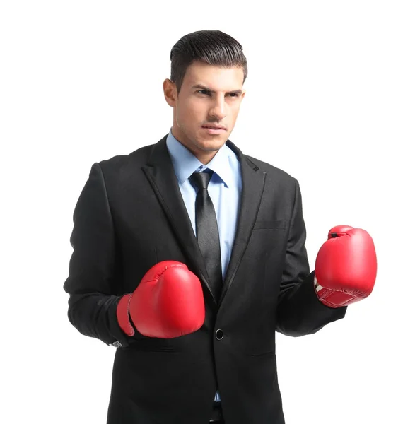 Businessman in boxing gloves — Stock Photo, Image