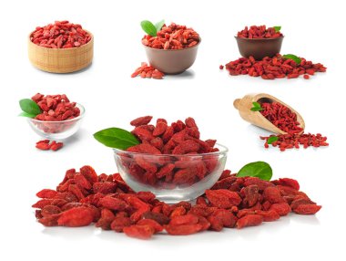 Beyaz arka plan üzerinde goji meyveleri ile kolaj