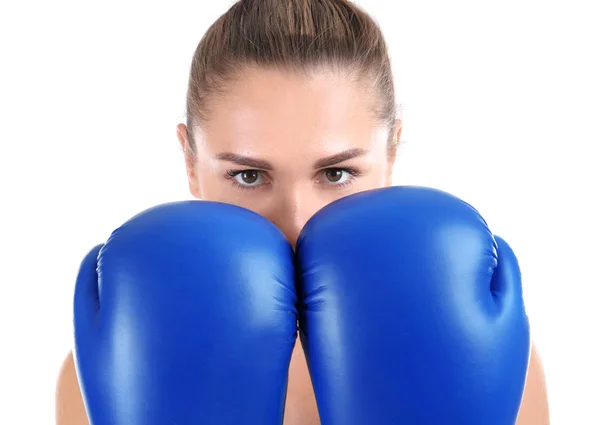 Vrouwelijke bokser op wit — Stockfoto