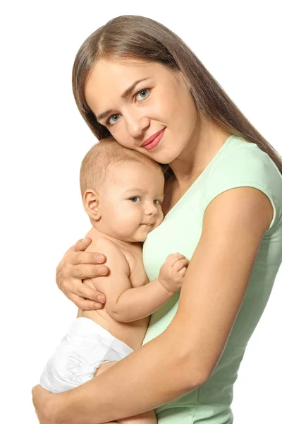 Ευτυχισμένος νεαρή γυναίκα με χαριτωμένο μωρό — Φωτογραφία Αρχείου