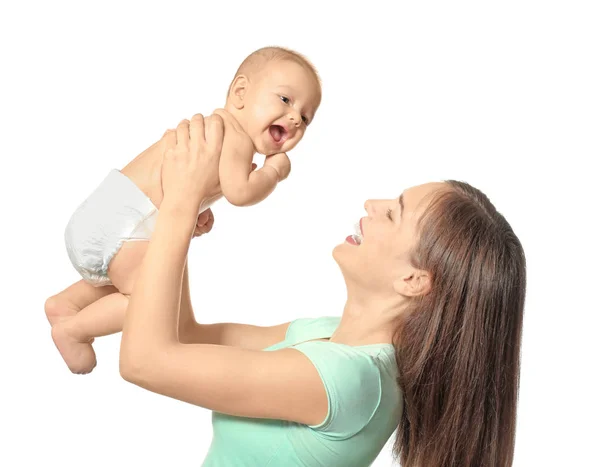 Happy young woman with cute baby — Stock Photo, Image