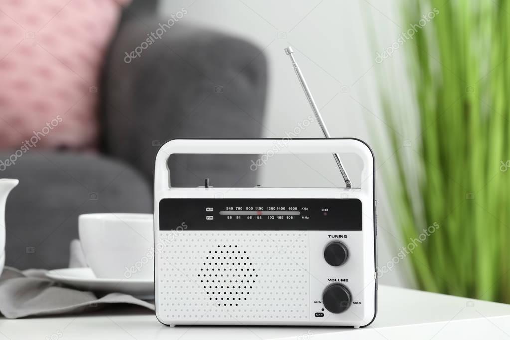 Retro radio on table 