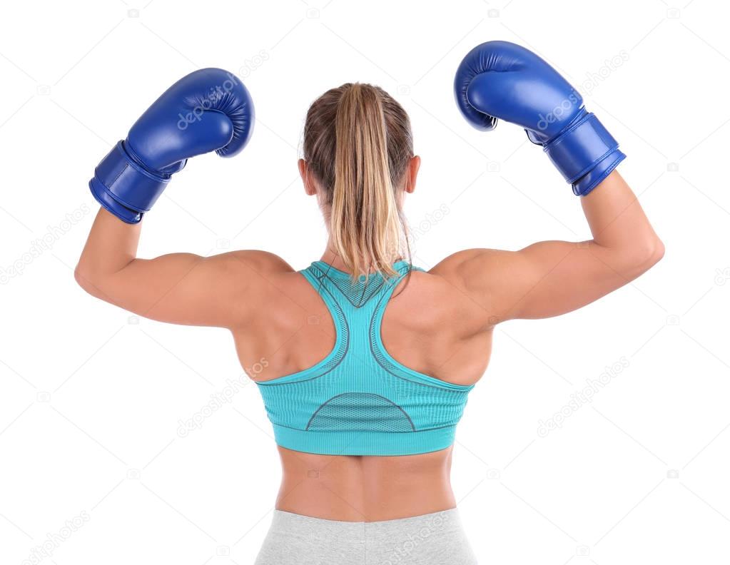Female boxer on white  